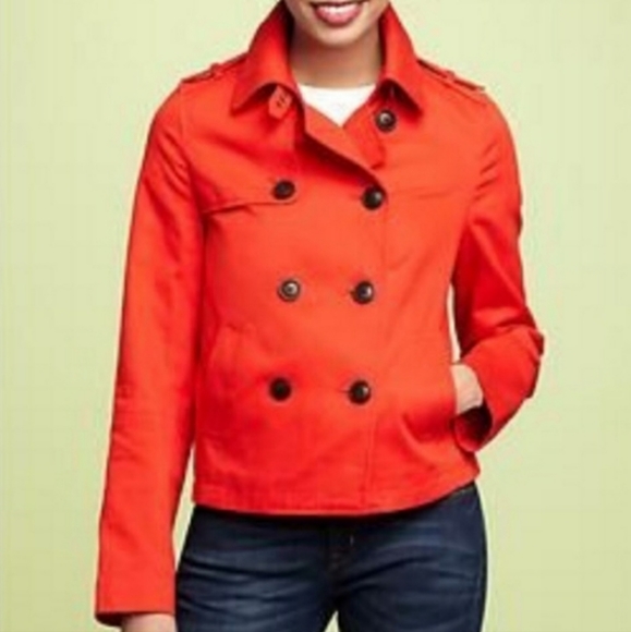 Gap Red Orange Cotton Peacoat size small with black buttons and buckle at neck - Picture 16 of 16